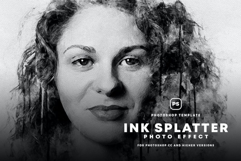 照片泼墨效果PSD模板 Ink Splatter Photo Effect