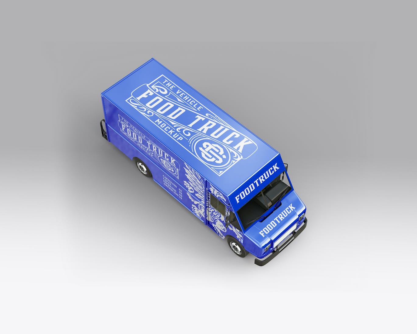 餐车拉花样机设计素材下载 Step Van Food Truck Mockup