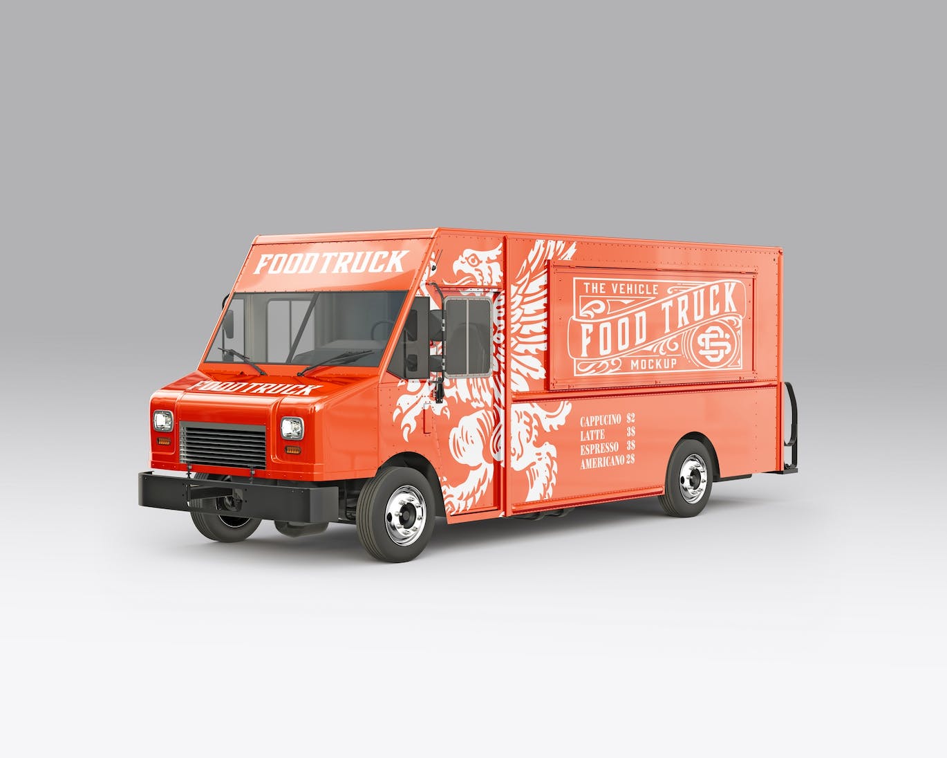 餐车拉花样机设计素材下载 Step Van Food Truck Mockup