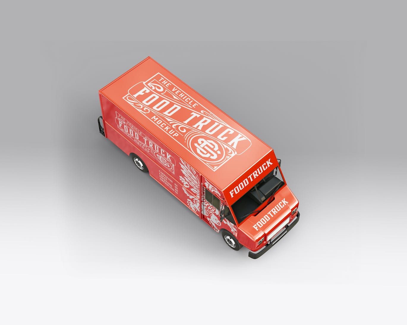 餐车拉花样机设计素材下载 Step Van Food Truck Mockup