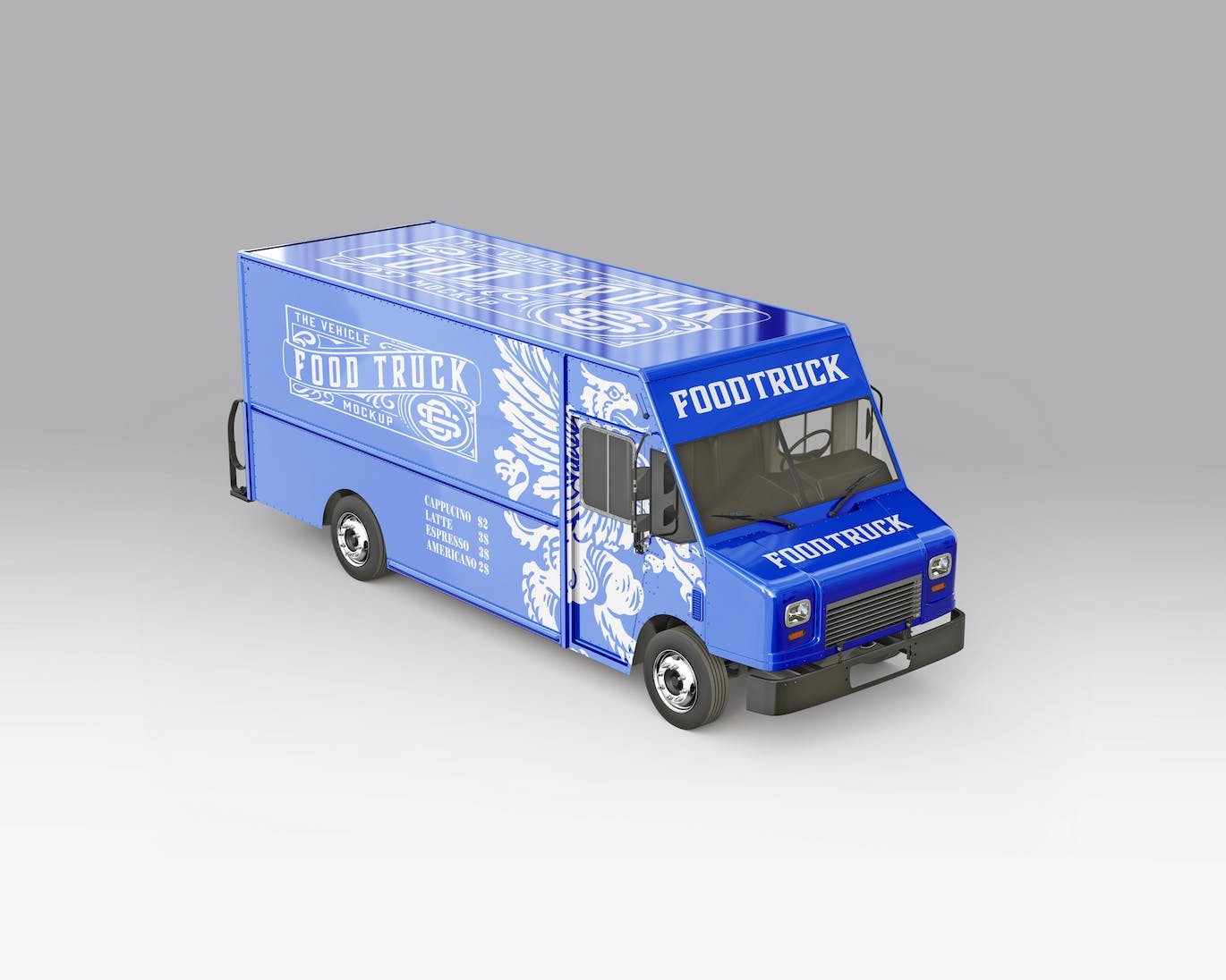 餐车拉花样机设计素材下载 Step Van Food Truck Mockup