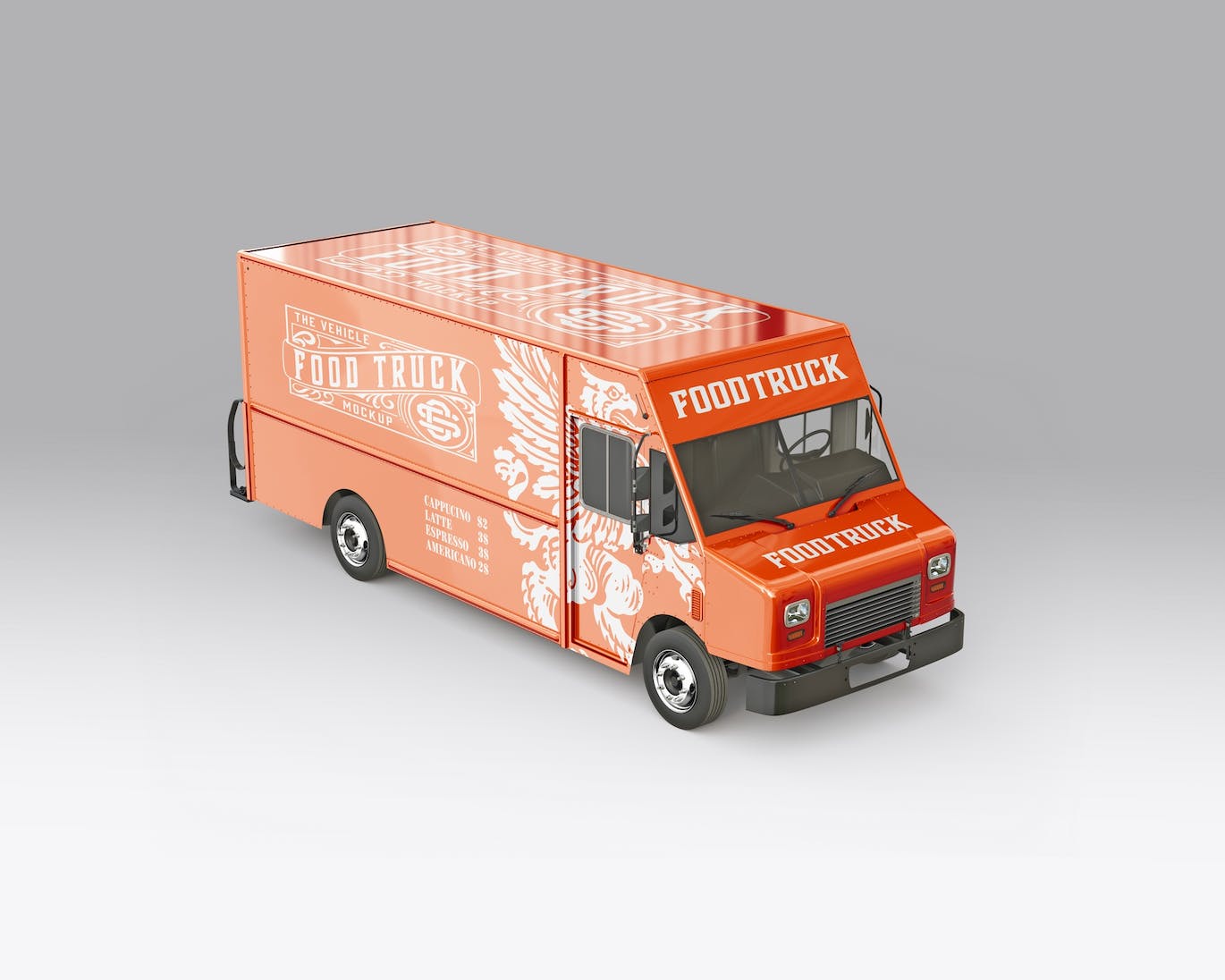 餐车拉花样机设计素材下载 Step Van Food Truck Mockup