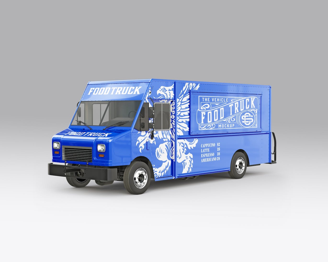 餐车拉花样机设计素材下载 Step Van Food Truck Mockup