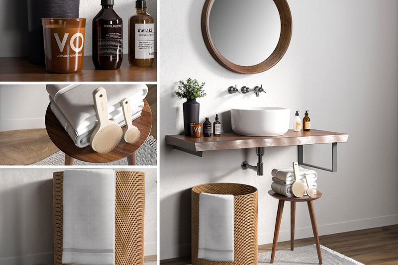 C4D模型-洗漱台模型毛巾模型护肤品C4D模型下载