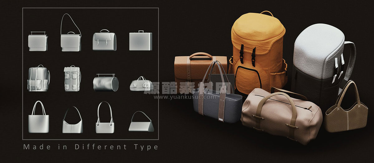 50个背包肩包公文包等各种包包3D模型下载