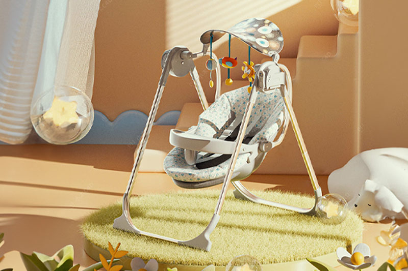 C4D工程-婴儿摇椅场景渲染工程宝宝哄睡椅子C4D模型下载