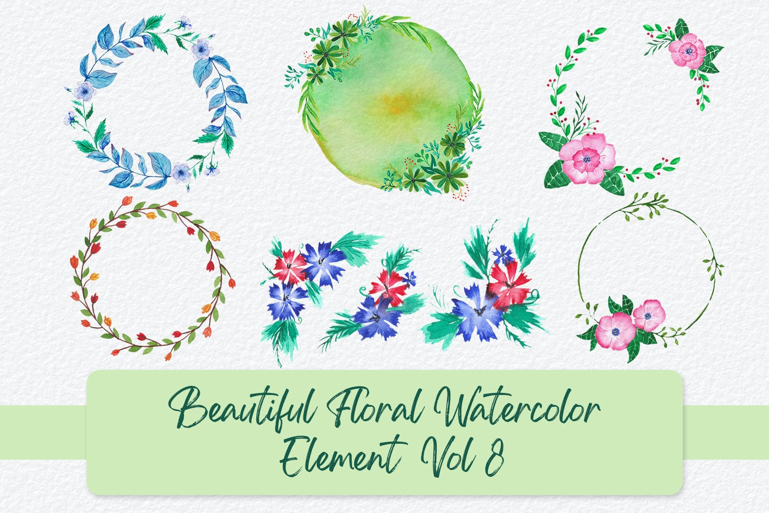 美丽花卉水彩元素插画素材v8 Beautiful Floral Watercolor Elements Vol 8