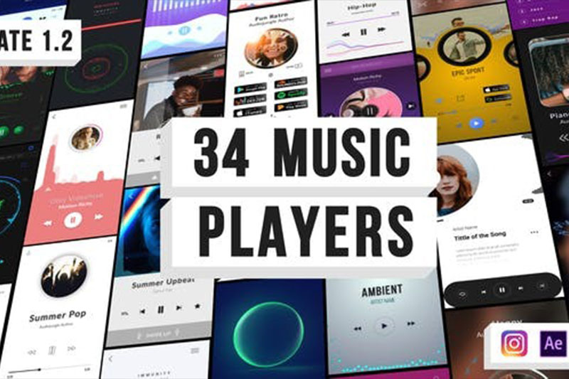 AE模板-34种抖音可视化音乐播放器效果动画 Music Visualization Players
