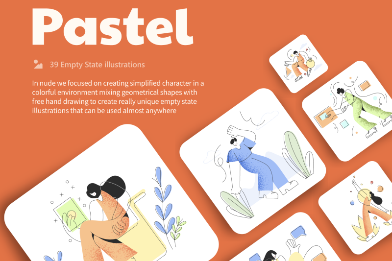 39 个柔和色彩人物矢量插画素材 Pastel illustrations