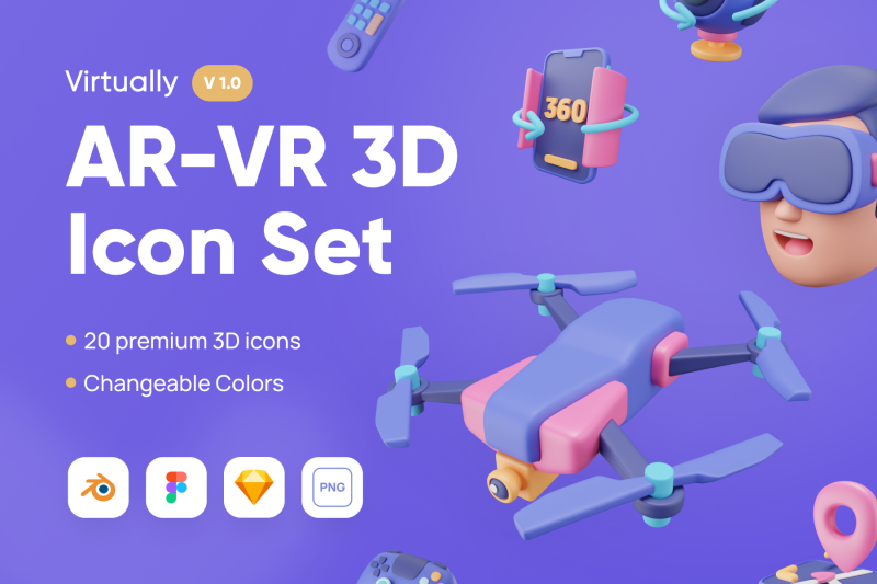 现代创意的VR-AR技术行业3D图标模型合集