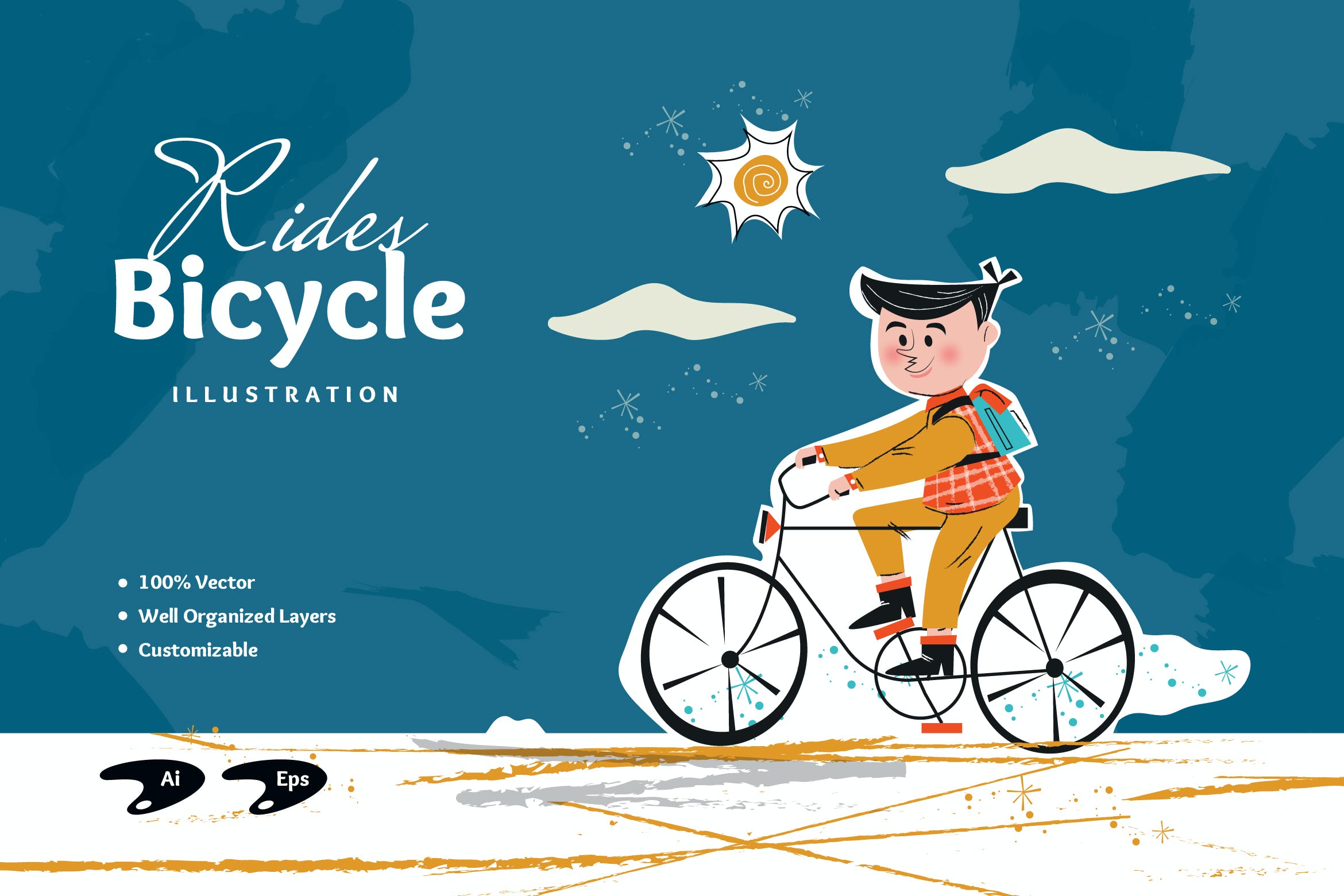 骑自行车场景矢量插画素材 Rides Bicycle Illustration