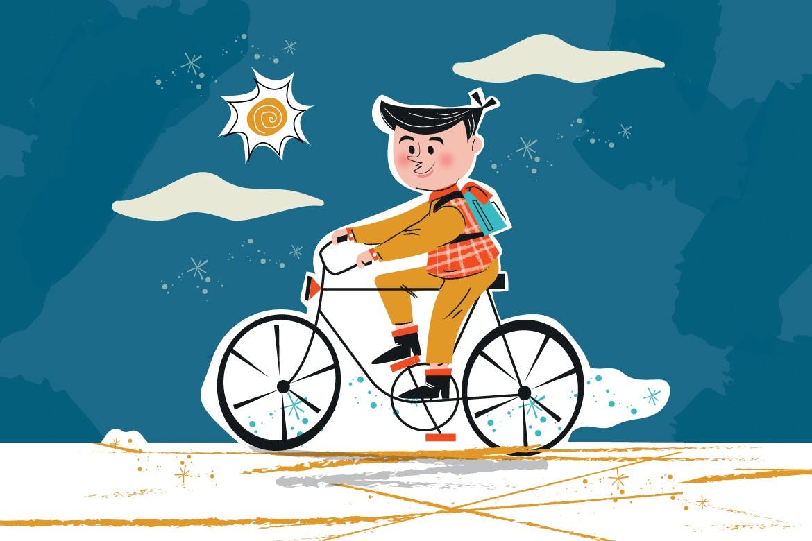 骑自行车场景矢量插画素材 Rides Bicycle Illustration
