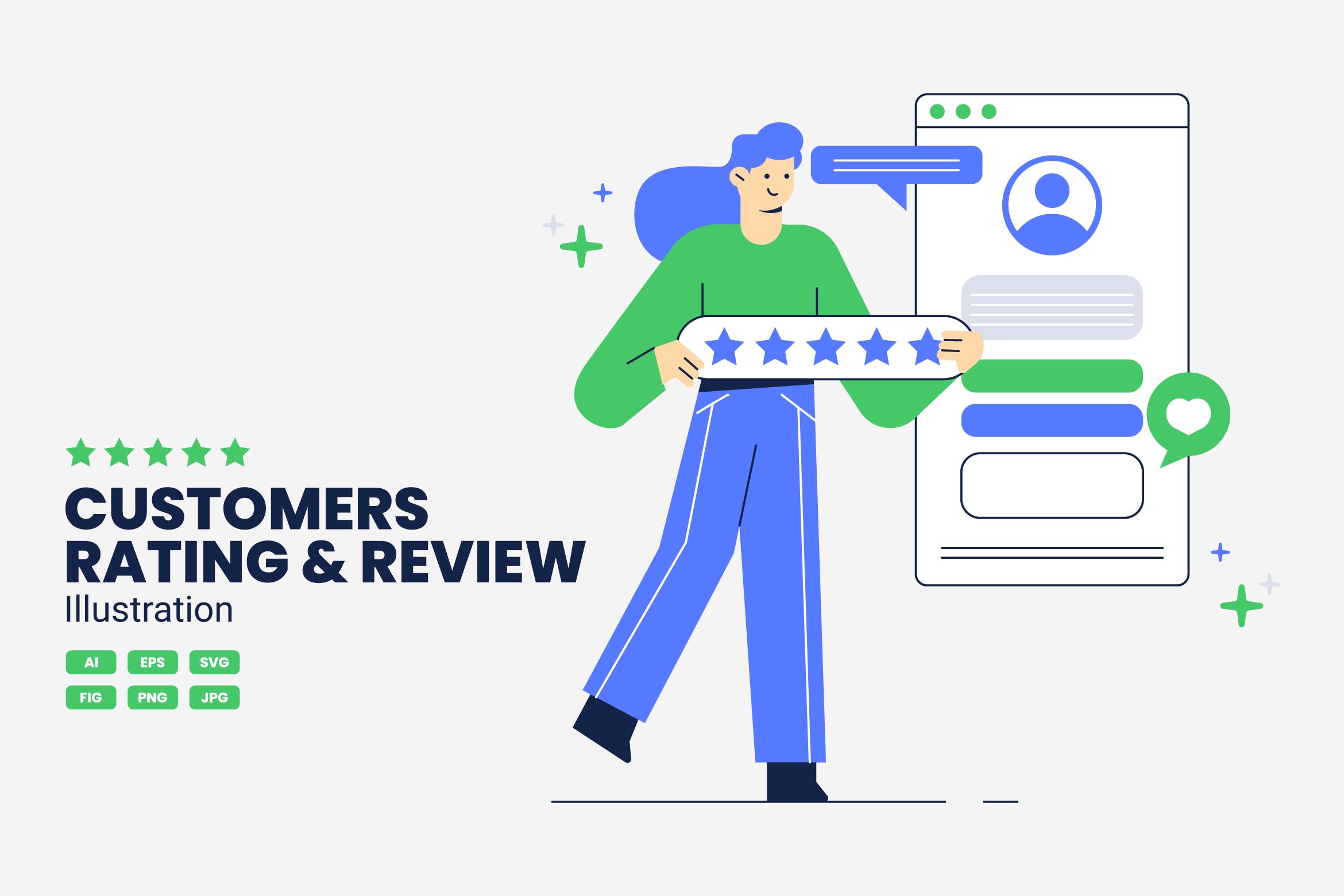 客户评级和评论矢量插画素材 Customers Rating and Review Illustration