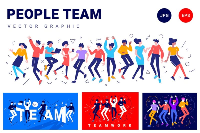 多彩人物团队矢量插画素材下载 People team