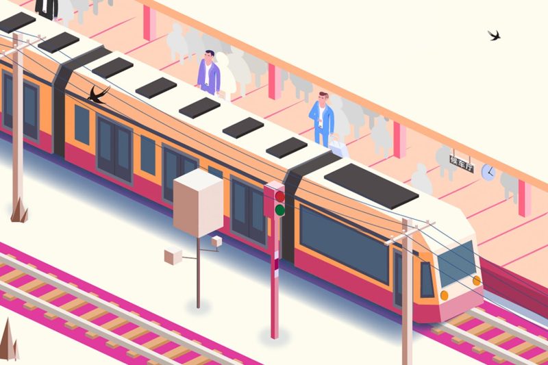 等候火车场景3D插画矢量素材 Waiting for the train – axonometric illustrations