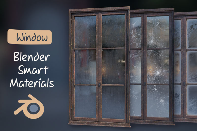 Blender预设-玻璃窗户水珠雨滴模型资产预设 Blender Smart Materials – Window Procedural Water Drops