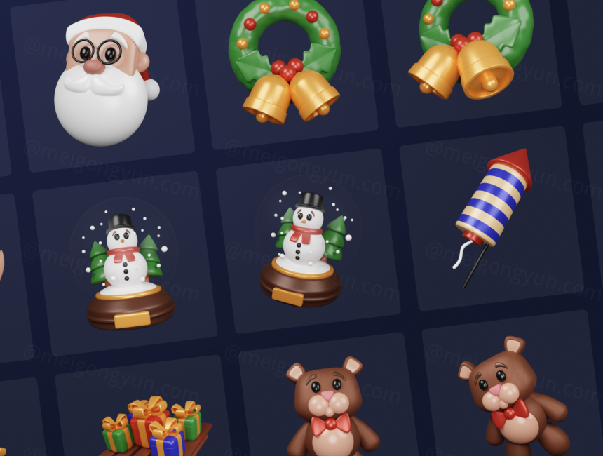 44个卡通圣诞元素图标插画3D模型合集下载 Christmas Pack – Customizable 3D Icons