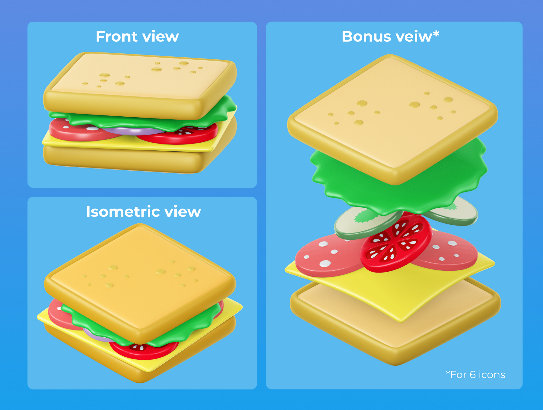 卡通食物元素3D图标模型包下载