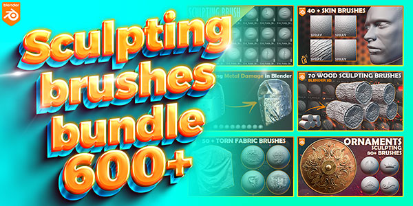 Blender预设-600+木材金属人皮服装装饰品雕刻笔刷预设 Blender Sculpting Brushes