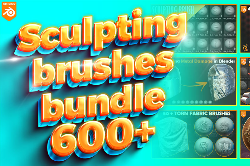 Blender预设-600+木材金属人皮服装装饰品雕刻笔刷预设 Blender Sculpting Brushes