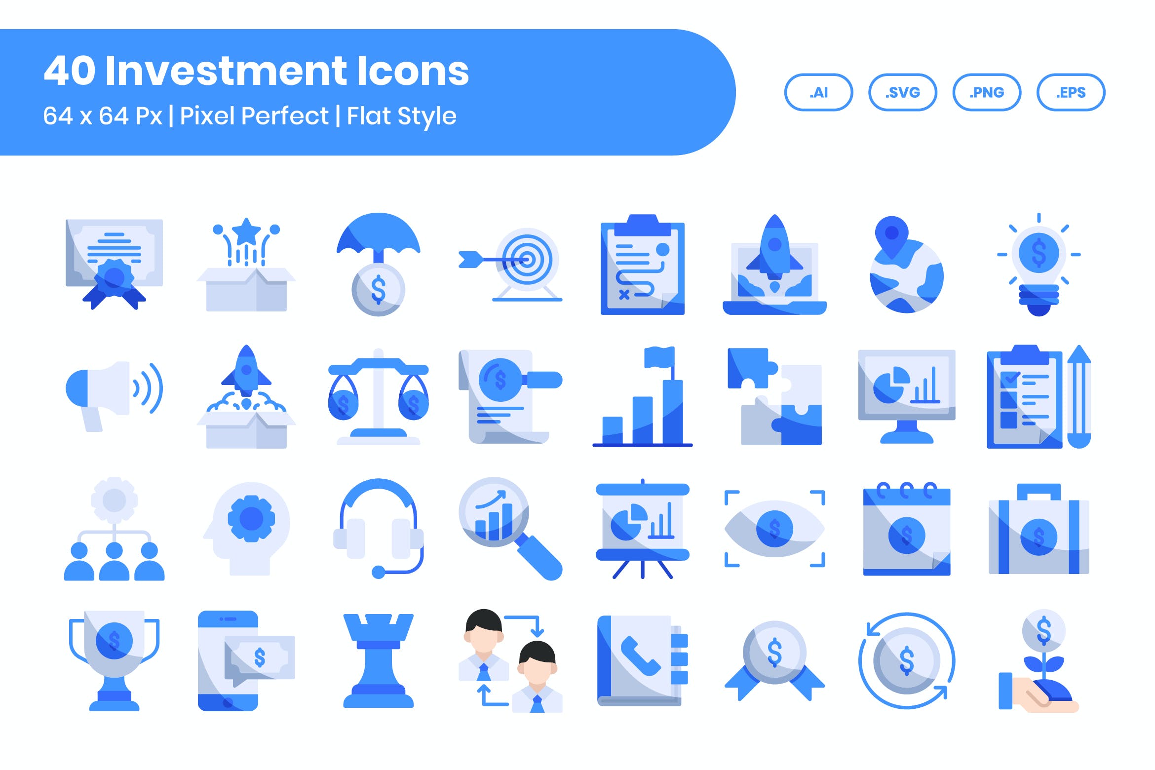 40个投资扁平矢量图标素材集 40 Investment Icons Set – Flat
