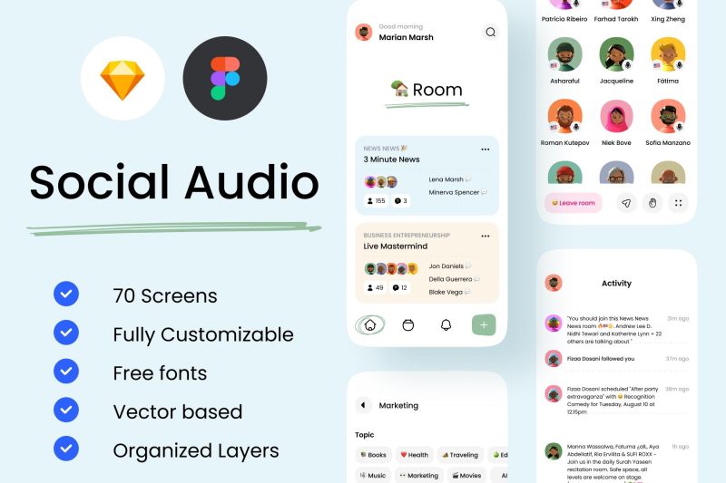 社交音频App应用UI套件素材 Social Audio App UI Kit