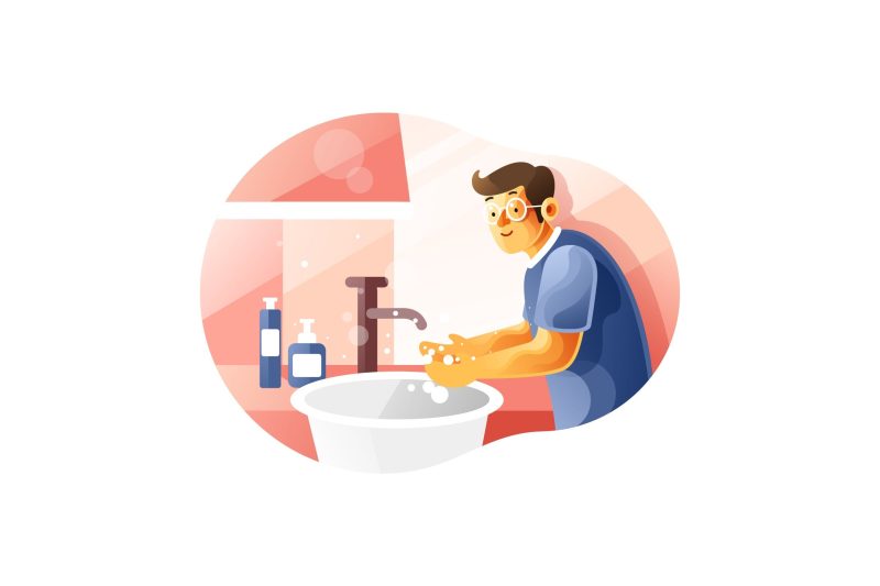 正确洗手卡通风格矢量插画素材 Washing your hands properly all the times