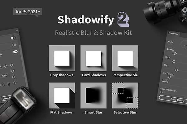 中文汉化PS插件-逼真的模糊效果插件 Shadowify 2 – Realistic Blur & Shadow Kit