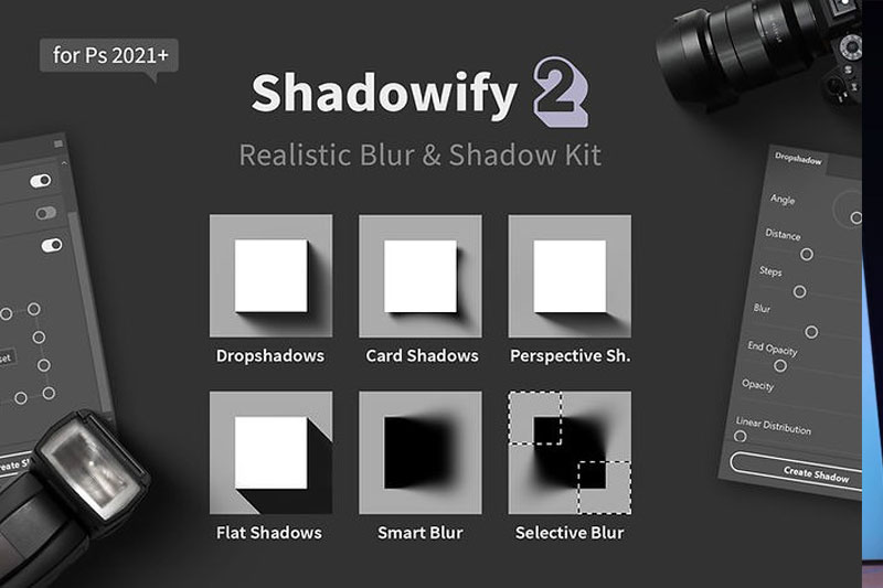 中文汉化PS插件-逼真的模糊效果插件 Shadowify 2 – Realistic Blur & Shadow Kit