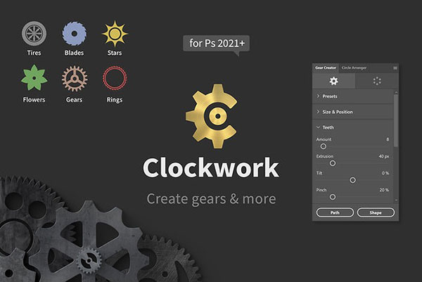 PS插件-齿轮生成制作工具 Clockwork – Create Gears & More in Photoshop