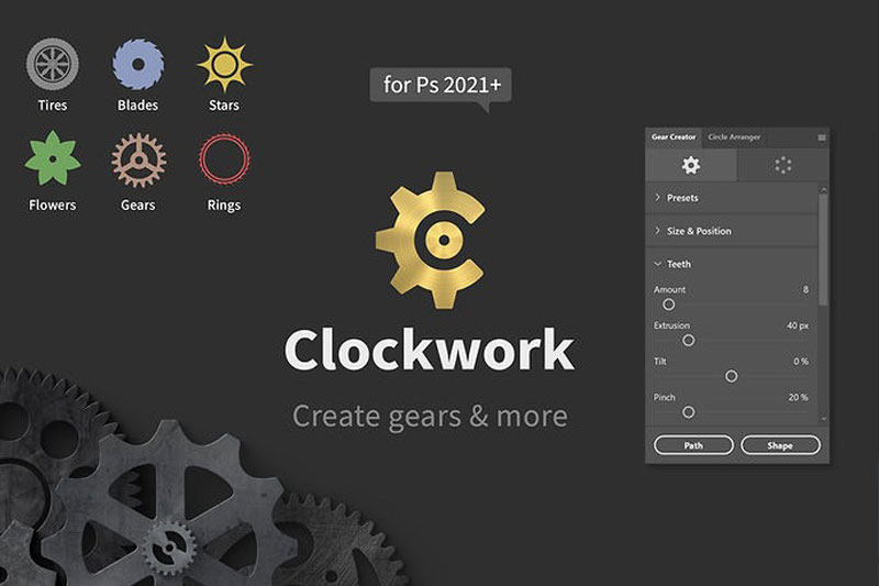 PS插件-齿轮生成制作工具 Clockwork – Create Gears & More in Photoshop