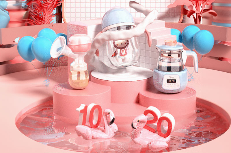 C4D工程-双11母婴产品海报渲染工程母婴产品C4D模型下载