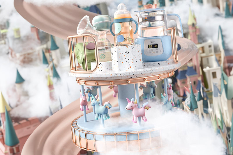 C4D工程-双11母婴产品电商海报渲染工程电商海报C4D模型下载