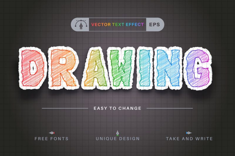 彩色铅笔涂鸦效果AI字体样式素材 Colour Pencils – Editable Text Effect, Font Style