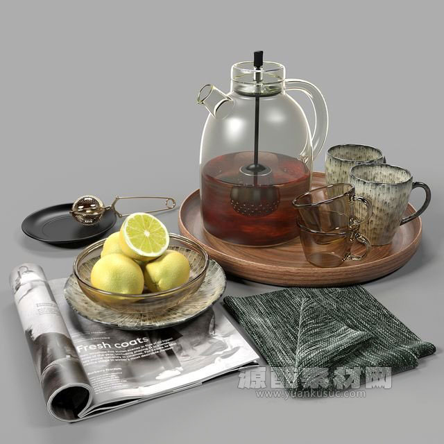 C4D模型-茶壶模型茶具模型柠檬C4D模型下载
