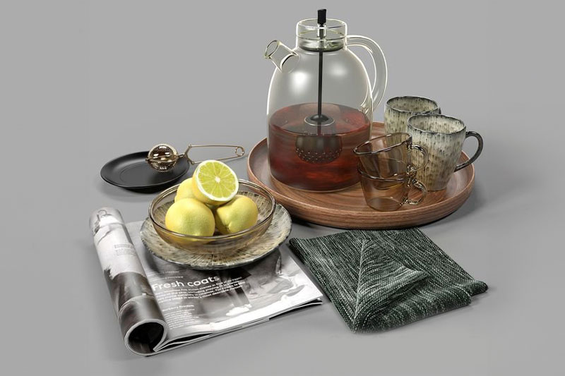 C4D模型-茶壶模型茶具模型柠檬C4D模型下载