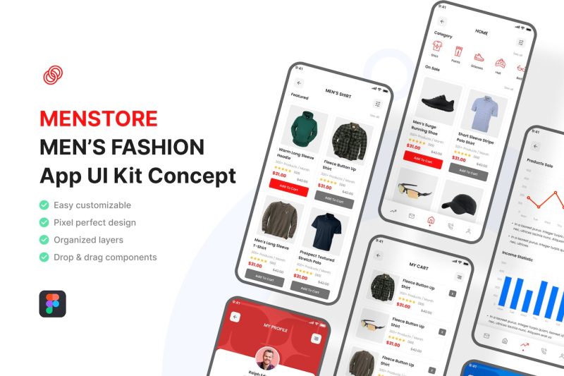 男士时尚服饰电商应用UI套件素材 Mens Fashion App UI Kit