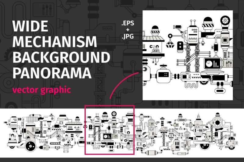 工厂机械生产线条艺术概念插画素材 Factory Mechanism | Line Art