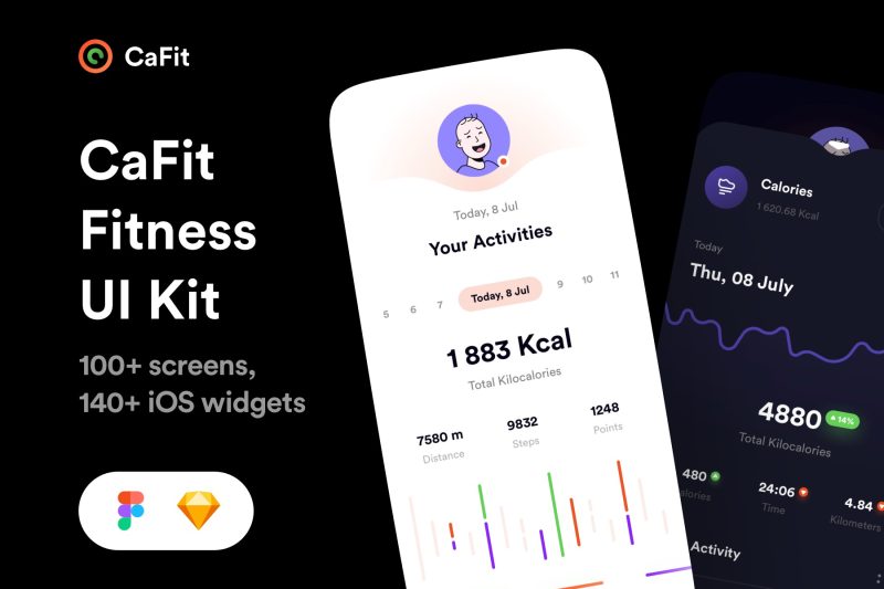 适合所有人的健身App应用UI套件素材 CaFit Fitness UI Kit