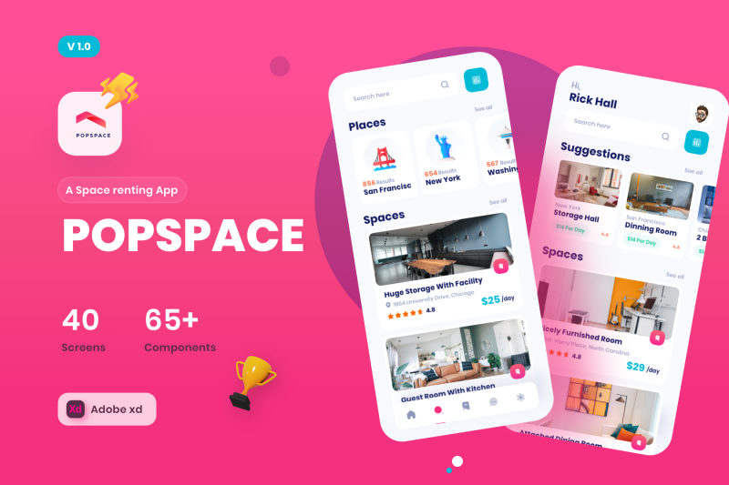 办公空间租赁App应用程序UI工具包 Popspace A space renting app