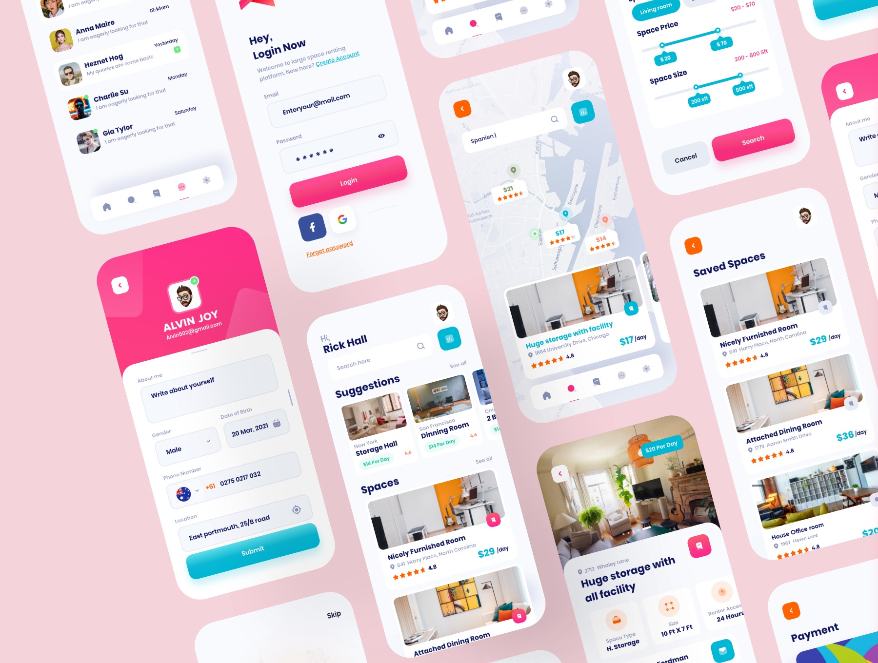 办公空间租赁App应用程序UI工具包 Popspace A space renting app