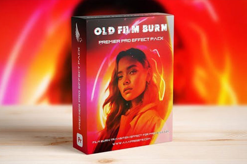 PR模板-复古35毫米胶片刻录效果转场过渡效果（含音效）Vintage Old 35mm Film Burn Transition Pack