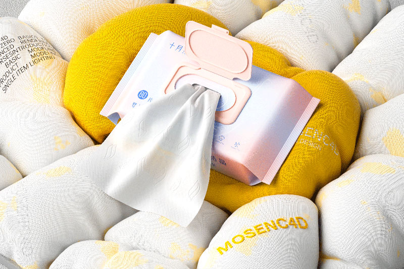 C4D工程-棉柔巾湿巾渲染工程产品场景工程湿巾C4D模型下载