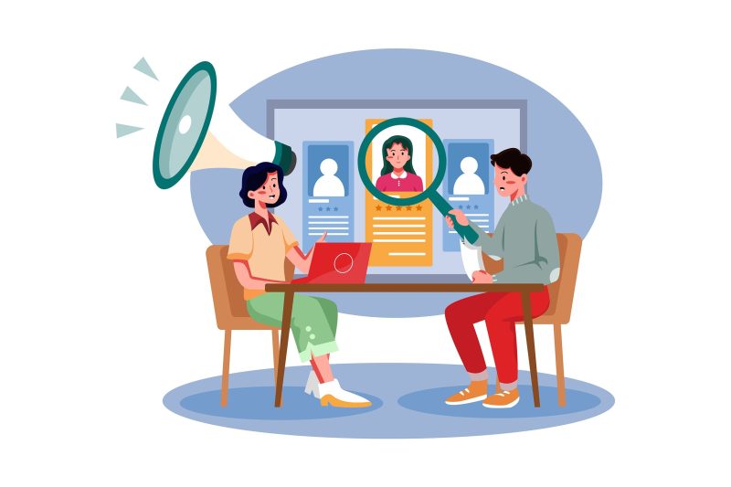 HR人力资源招聘概念矢量插画素材 HR Managers Searching New Employee