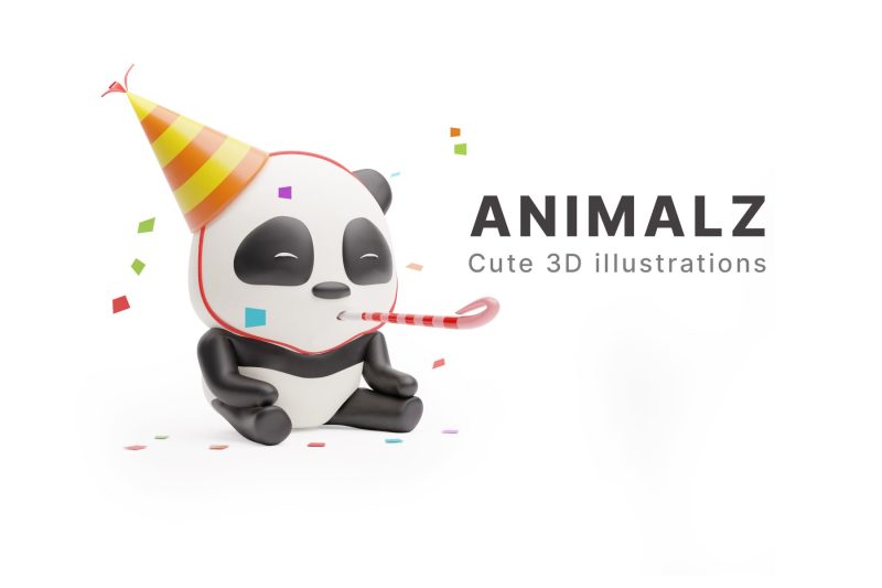 5个可爱的卡通动物插画3D模型素材下载 ANIMALZ – cute 3D animals