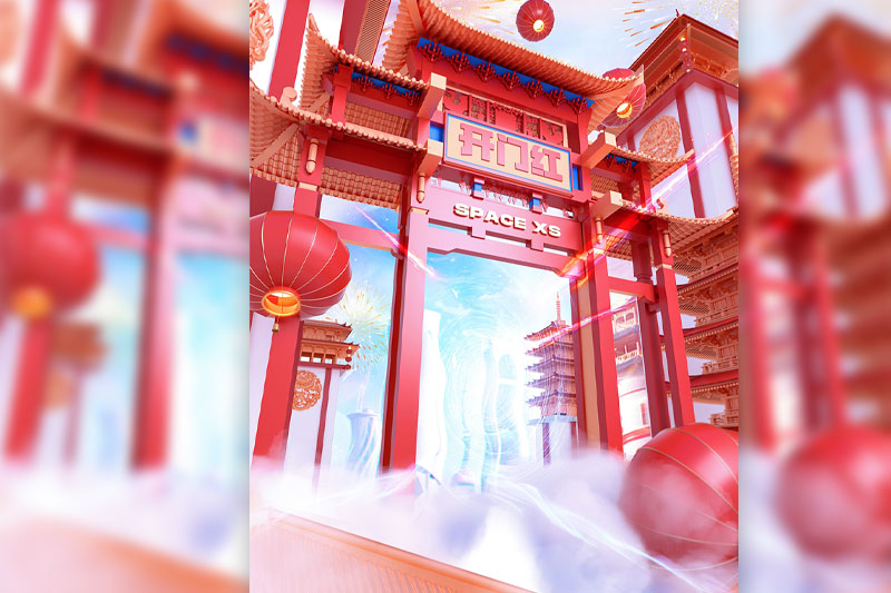 C4D工程-中国风开门红海报渲染工程古代门楼建筑C4D模型下载