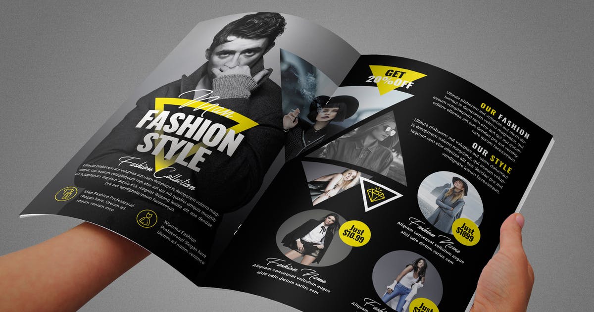 时尚服装广告双折小册子设计模板 Fashion Bifold Brochure