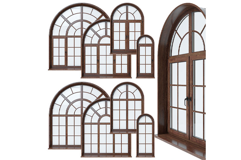 8个拱形窗户模型木质窗户模型C4D模型下载