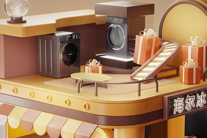 C4D工程-微观冰箱洗衣机场景渲染工程微观场景模型洗衣机C4D模型下载