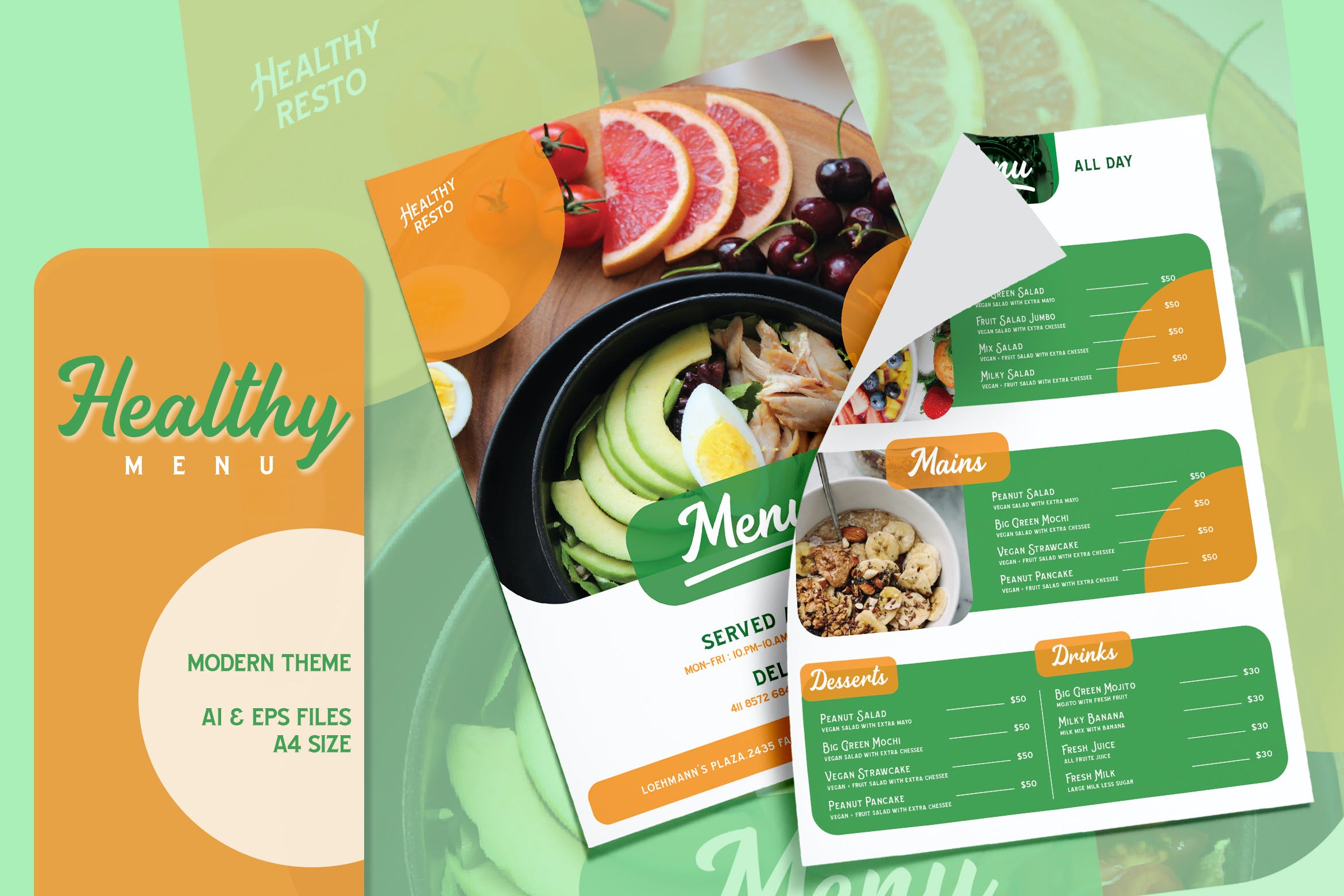 现代新鲜健康食品菜单设计素材 Modern Fresh – Healthy Menu